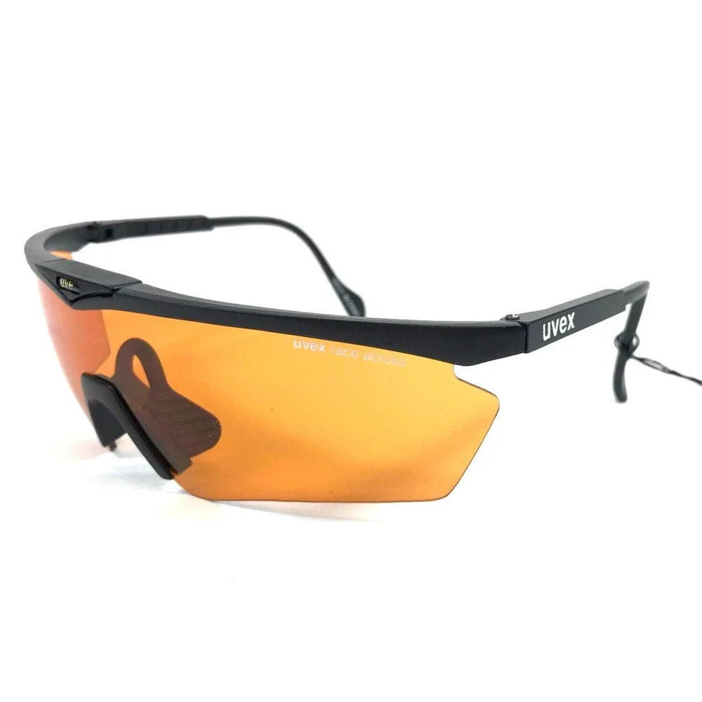 Vintage Uvex Sunglasses Race Across Matte Black Wrap Frame Orange Shield Lens